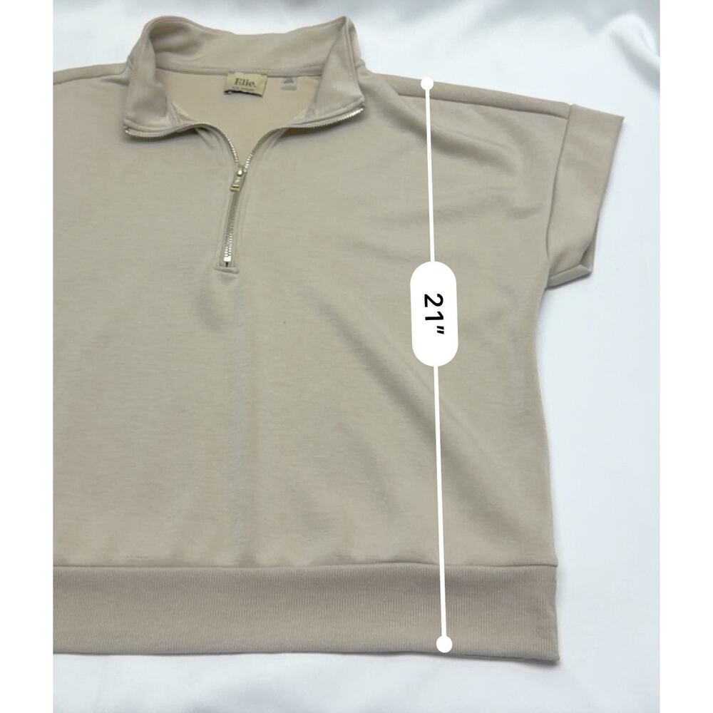 Elie Tahari Beige Half Zip Pullover Top Women's Large Short Sleeve Luxe - Picture 6 of 8
